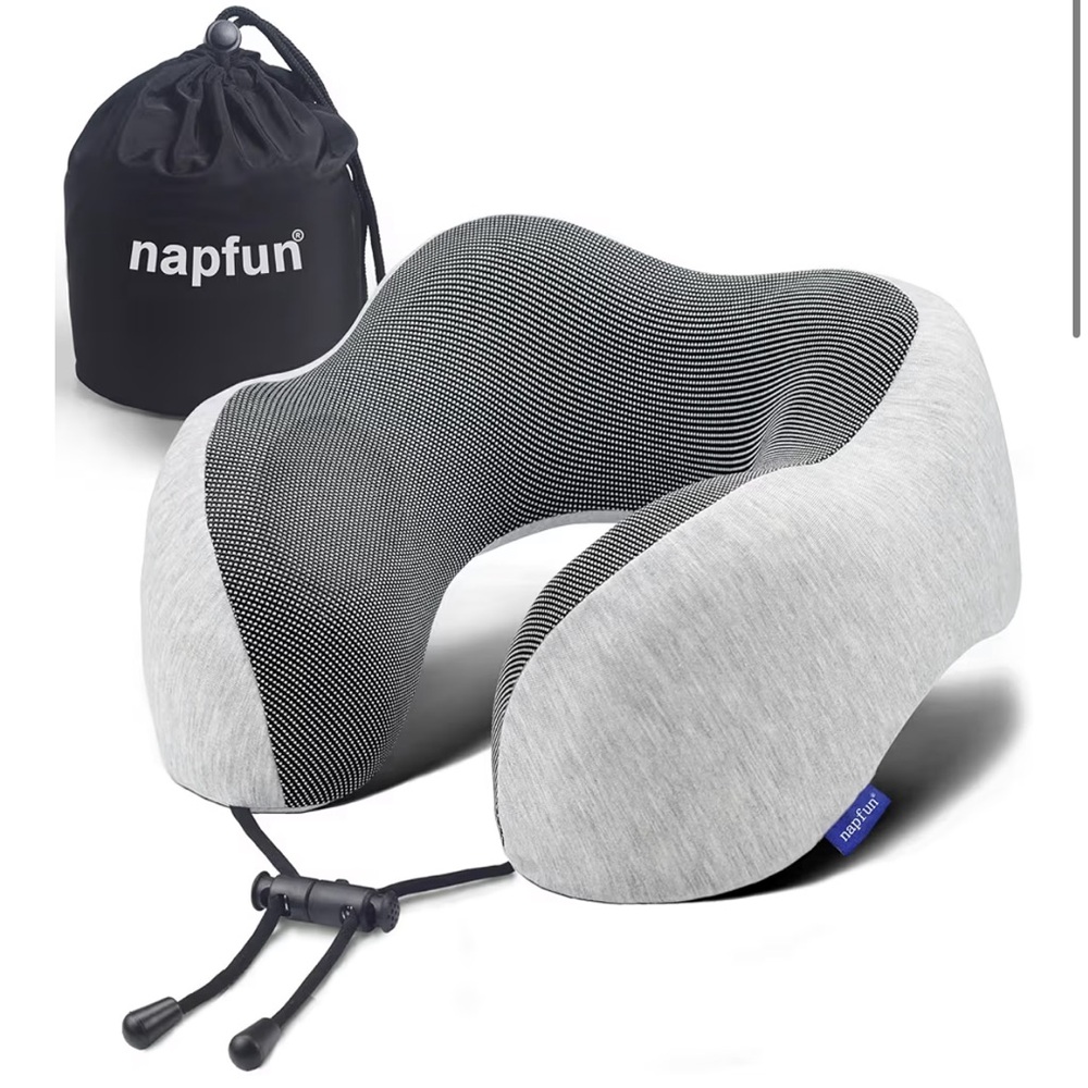 napfun Travel Neck Pillow for Airplane 100% Pure Memory Foam Travel Pillow